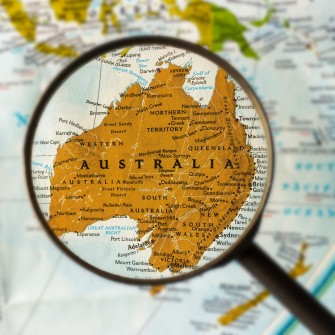 Map of Australia under magnifying glass